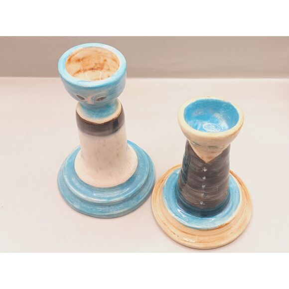 Arts and Crafts Studio Art Pottery "Picasso Style" Man & Woman Candlestick Set - Picture 5 of 16